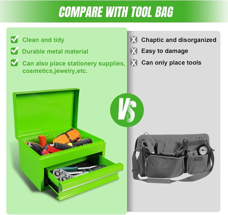 TORIN APBT701GB 10" Mini Portable Steel Tool Box with drawer,Small Metal Tool Chest for Garage,Home or Workbench,Green - Image 4