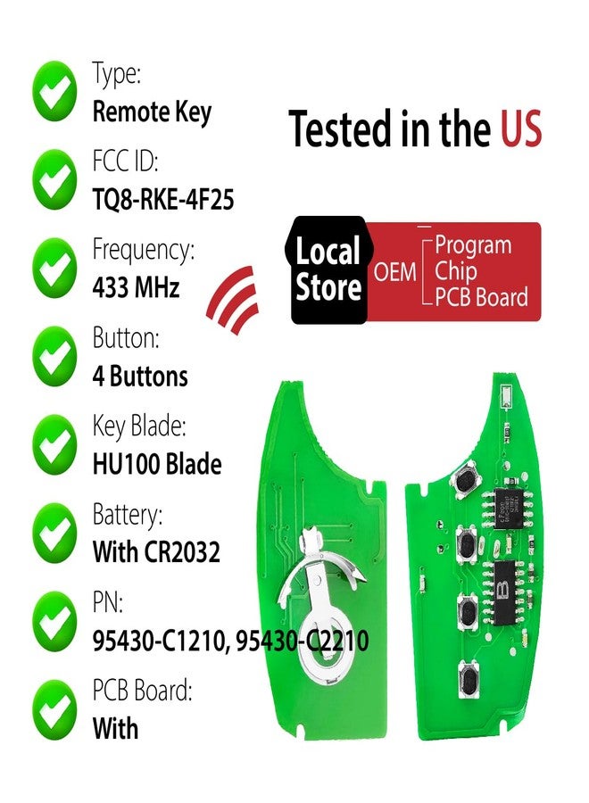 Keylessbest Replacement for 2017 2018 2019 2020 Hyundai Sonata Key Fob Remote Control TQ8-RKE-4F25 4 Buttons 433MHz - Image 4