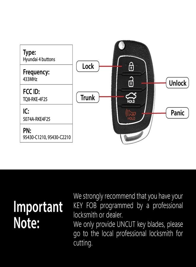 Keylessbest Replacement for 2017 2018 2019 2020 Hyundai Sonata Key Fob Remote Control TQ8-RKE-4F25 4 Buttons 433MHz - Image 3