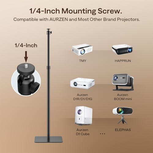 Aurzen Adjustable Projector Stand, 17.3–43.3 in Height, 1/4-Inch Screw, Compatible D1R Cube/D1R/D1/D1G/BOOM mini/BOOM air/D1 air Projectors & Most Projectors - Image 4