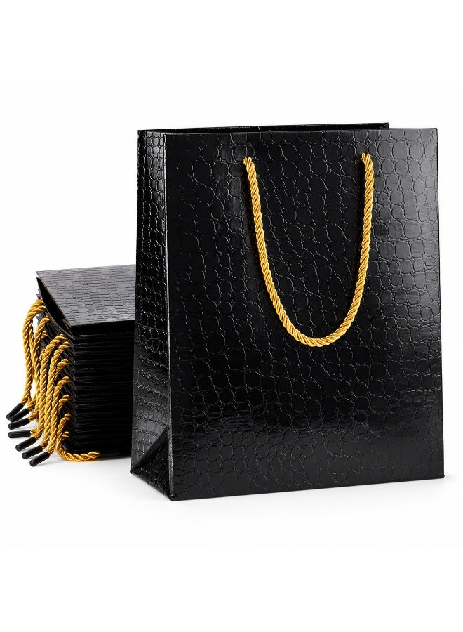 MAMATOONS Black Glossy Gift Bags with Gold Rope Handles - Pack of 6 - Premium Paper Gift Bags - 28 x 20 x 10 cm Medium Size Luxury Style - Image 1