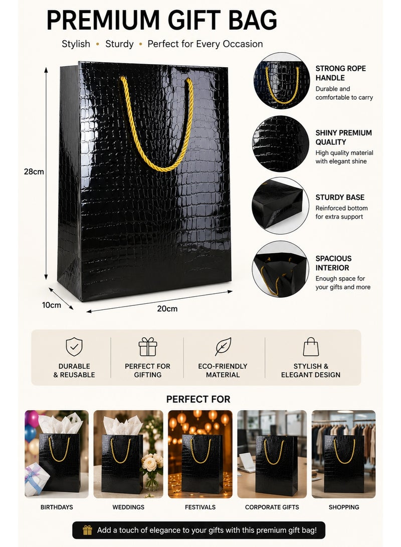 MAMATOONS Black Glossy Gift Bags with Gold Rope Handles - Pack of 6 - Premium Paper Gift Bags - 28 x 20 x 10 cm Medium Size Luxury Style - Image 2