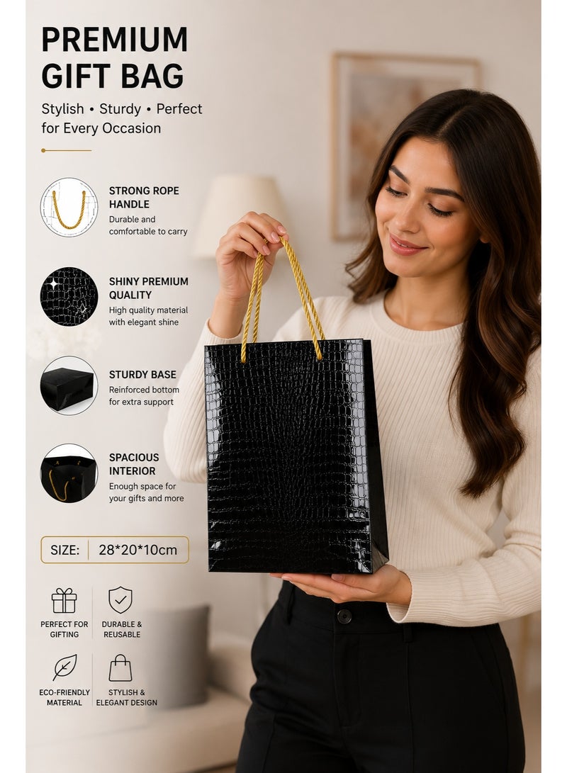 MAMATOONS Black Glossy Gift Bags with Gold Rope Handles - Pack of 6 - Premium Paper Gift Bags - 28 x 20 x 10 cm Medium Size Luxury Style - Image 3