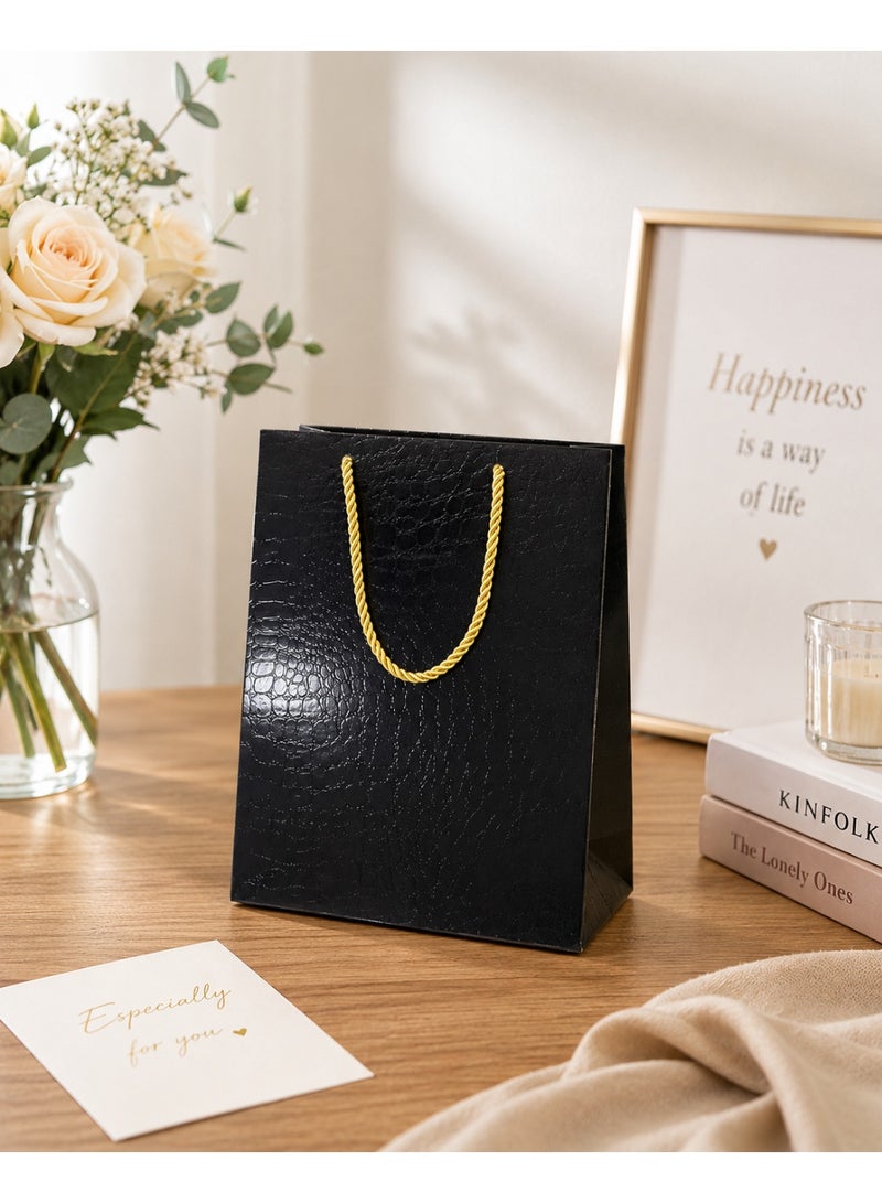 MAMATOONS Black Glossy Gift Bags with Gold Rope Handles - Pack of 6 - Premium Paper Gift Bags - 28 x 20 x 10 cm Medium Size Luxury Style - Image 4