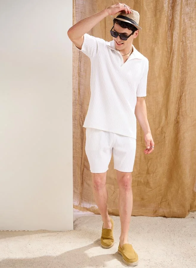 SASSAFRAS White Textured Relaxed Fit Polo Neck T-Shirt