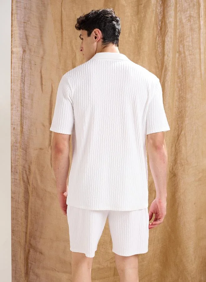 SASSAFRAS White Textured Relaxed Fit Polo Neck T-Shirt
