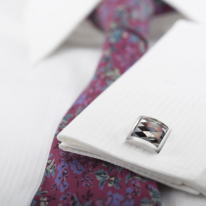 HAWSON Cufflinks for Men Gift Box Packing, Handmade Classic Mother of Pearl Silver Cuff links for Menâ€™s French Shirt, Personalized Gifts Accessories for Men - Image 3