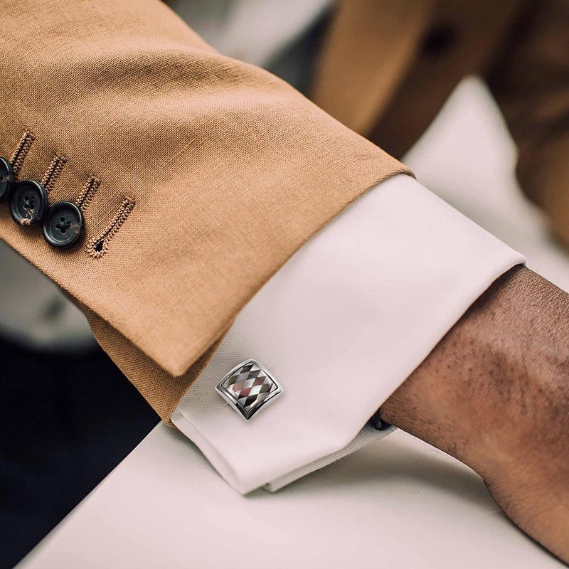 HAWSON Cufflinks for Men Gift Box Packing, Handmade Classic Mother of Pearl Silver Cuff links for Menâ€™s French Shirt, Personalized Gifts Accessories for Men - Image 2