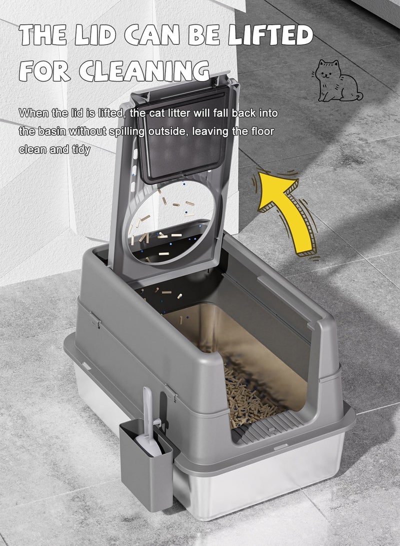 Kidle Stainless Steel Cat Litter Box with Lid Extra Large Enclosed Litter Box Covered High Sided Litter Pan Easy Cleaning  - Image 4
