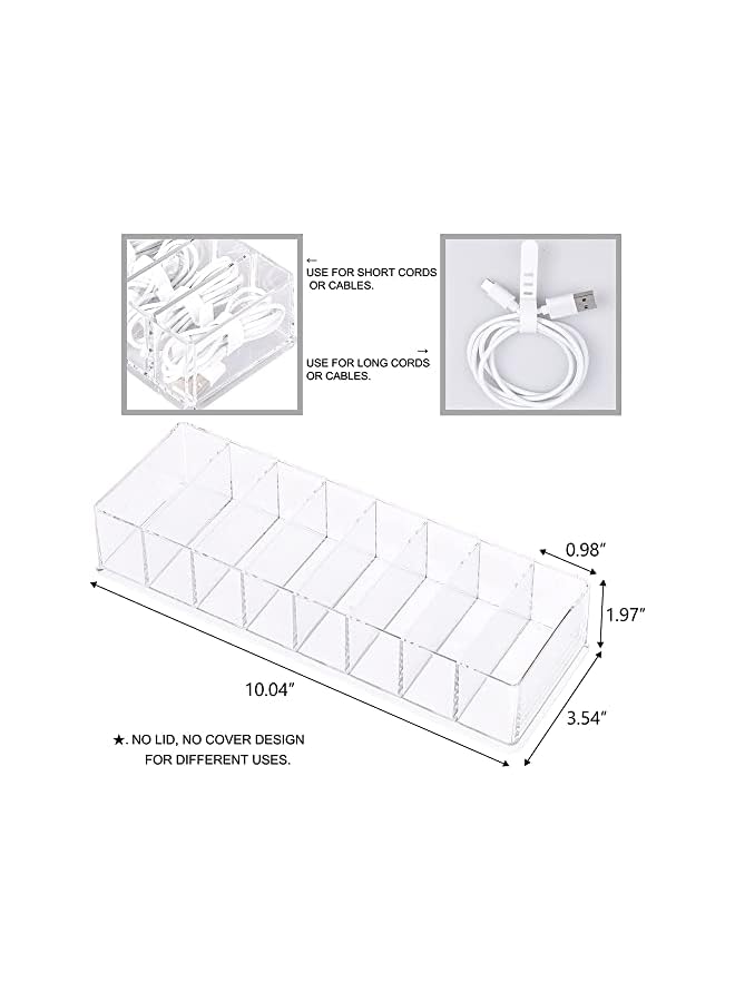 PROMASS Cable Management Box with 10 Wire Ties, Clear Power Cord Organizer with 8 Compartments, Electronics Organizer for Office, Home Use, Desk Accessories Storage for Stationery Supplies - Image 4