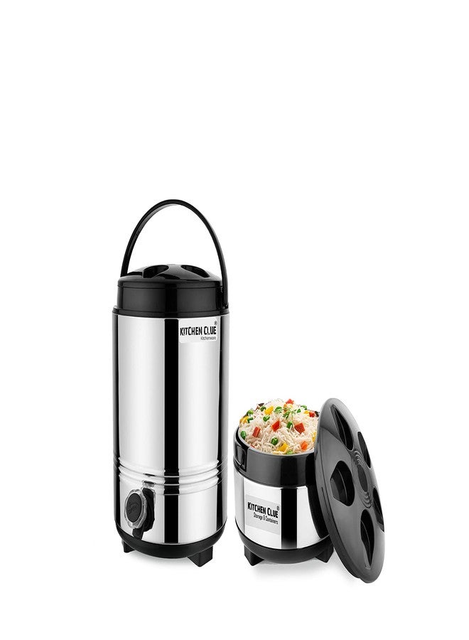KITCHEN CLUE Stainless Steel Thermoware Picnc Set - Insulated Casserole/Hot Box with Water Container with Tap - Ideal for Gifting, Travelling, Picnic, Serving - PUF Insulated - BPA Free - Combo Offer - Image 1