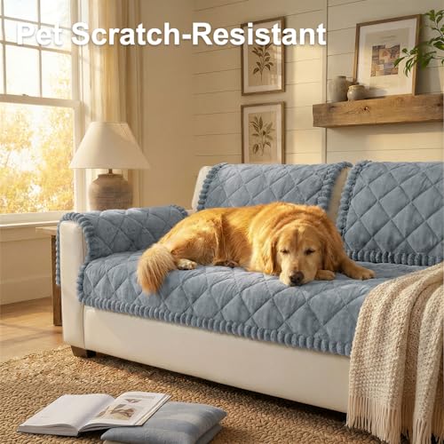 Smiry Couch Cover for Dogs Non Slip Washable Pet Sofa Protector for Large Dogs Cats Fuzzy Plush Sofa Covers Backrest Armrest Against Fur Dirt Scratch Resistant Grey 276276 - Image 3