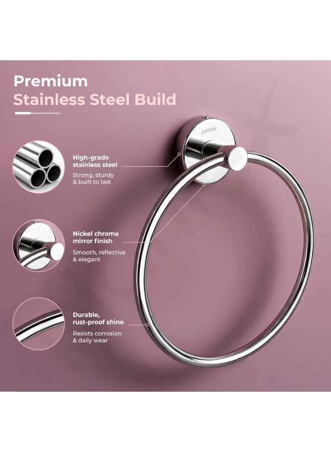 Plantex Stainless Steel Round Napkin Hanger for Bathroom/Towel Holder for Wash Basin/Napkin Holder/Bathroom Accessories - (Chrome) Pack of 1 - Image 4