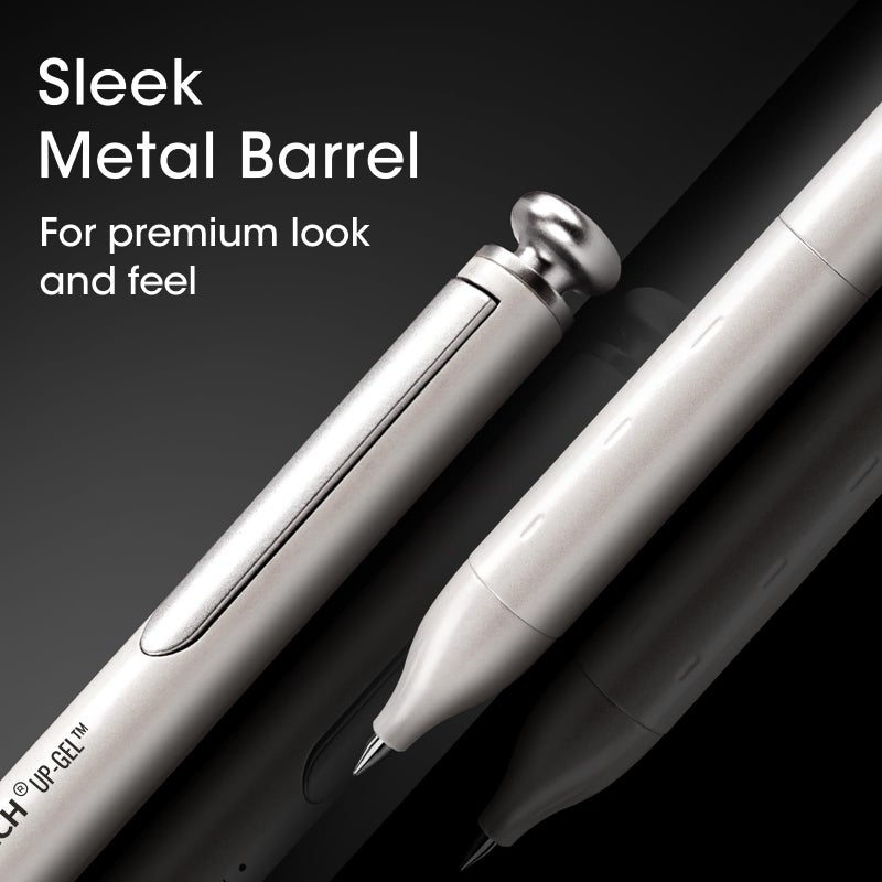 WRITECH Gel Pens Fine Point: Premium Metal Barrel Retractable 0.7mm Black Ink Pen 2ct with 2 Refills No Smear & Bleed Quick Dry Smooth Writing Silent Click Luxury Up-Gel - Image 2