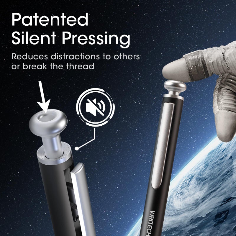 WRITECH Gel Pens Fine Point: Premium Metal Barrel Retractable 0.7mm Black Ink Pen 2ct with 2 Refills No Smear & Bleed Quick Dry Smooth Writing Silent Click Luxury Up-Gel - Image 3