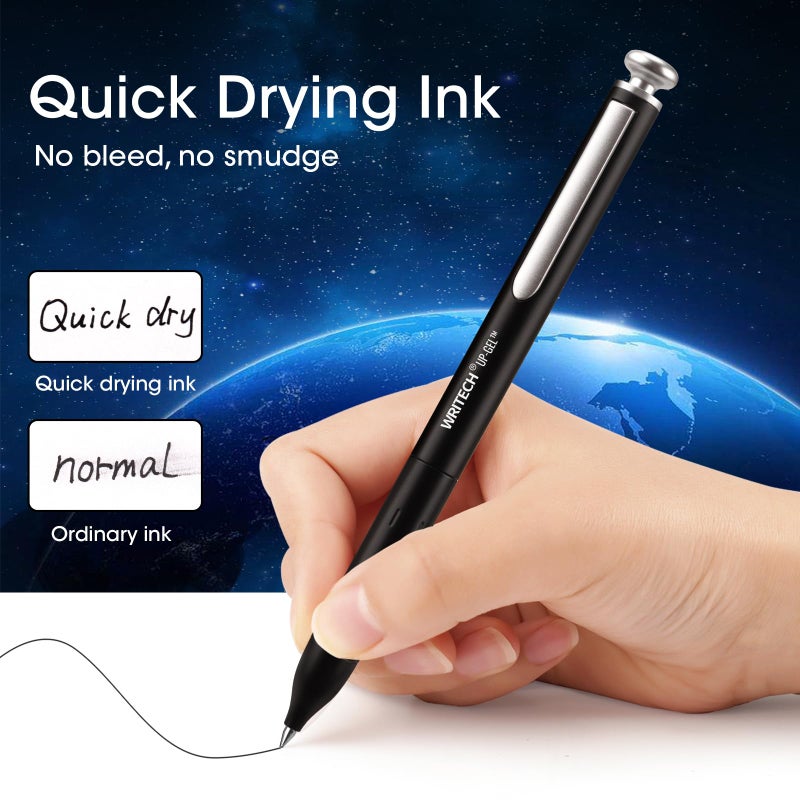 WRITECH Gel Pens Fine Point: Premium Metal Barrel Retractable 0.7mm Black Ink Pen 2ct with 2 Refills No Smear & Bleed Quick Dry Smooth Writing Silent Click Luxury Up-Gel - Image 5