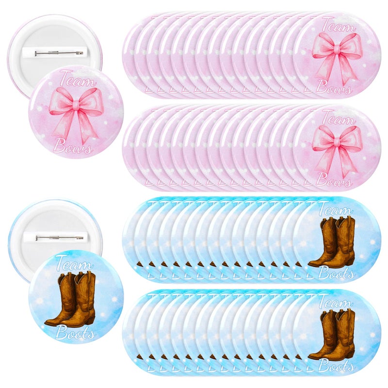 Bafeil 60pcs Boots or Bows Gender Reveal Pins, Boots or Bows Gender Reveal Decorations, Team Boy or Girl Pins, 1.73inch Baby Shower Pin for Guest Party Favors(2 Design) - Image 1