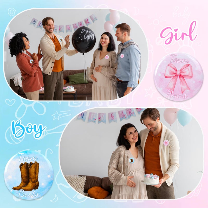 Bafeil 60pcs Boots or Bows Gender Reveal Pins, Boots or Bows Gender Reveal Decorations, Team Boy or Girl Pins, 1.73inch Baby Shower Pin for Guest Party Favors(2 Design) - Image 4