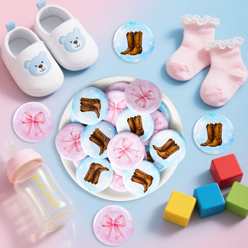 Bafeil 60pcs Boots or Bows Gender Reveal Pins, Boots or Bows Gender Reveal Decorations, Team Boy or Girl Pins, 1.73inch Baby Shower Pin for Guest Party Favors(2 Design) - Image 3