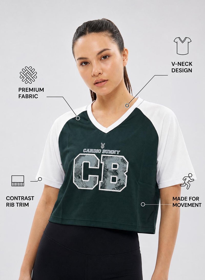 Cardio Bunny Women's Regular Fit Crop Varsity Tee With Raglan Sleeve - Image 2