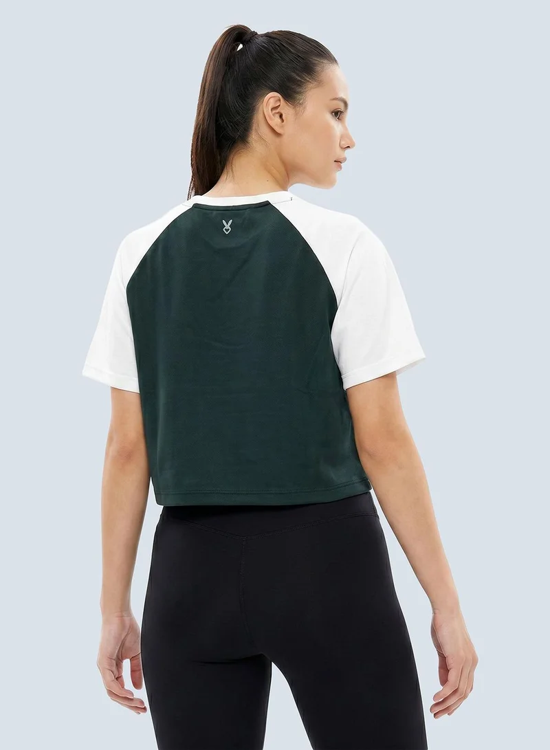 Cardio Bunny green Women's Regular Fit Crop Varsity Tee With Raglan Sleeve for Women | Best Price UAE