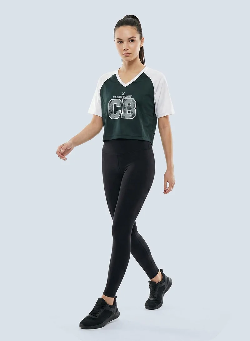 Cardio Bunny green Women's Regular Fit Crop Varsity Tee With Raglan Sleeve for Women | Best Price UAE
