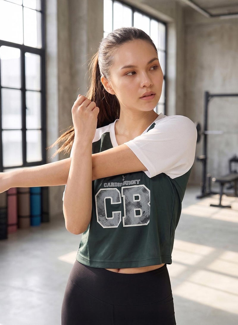 Cardio Bunny Women's Regular Fit Crop Varsity Tee With Raglan Sleeve - Image 1