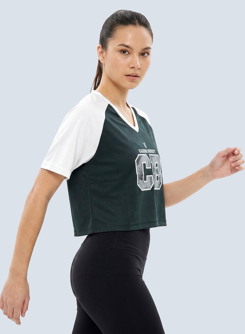 Cardio Bunny Women's Regular Fit Crop Varsity Tee With Raglan Sleeve - Image 4