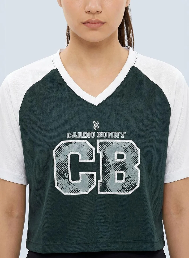 Cardio Bunny green Women's Regular Fit Crop Varsity Tee With Raglan Sleeve for Women | Best Price UAE