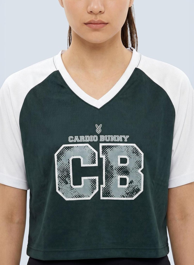 Cardio Bunny Women's Regular Fit Crop Varsity Tee With Raglan Sleeve - Image 5