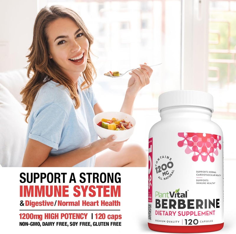 PlantVital Berberine 1200mg 2 caps NonGMO Supplement for Immunity Support and Normal Cardiovascular Health  120 Count Vegan and Made in the USA - Image 5