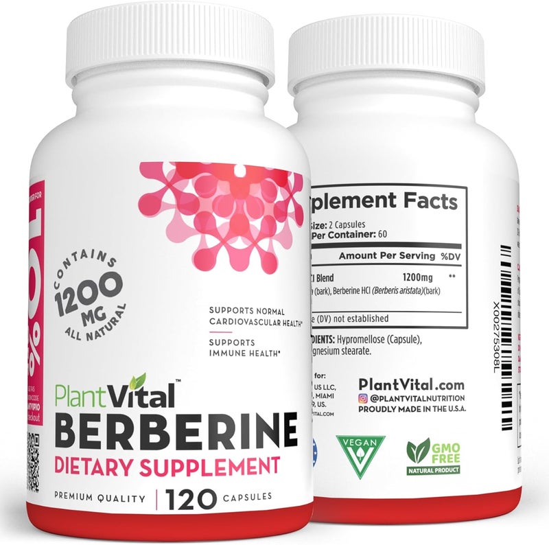 PlantVital Berberine 1200mg 2 caps NonGMO Supplement for Immunity Support and Normal Cardiovascular Health  120 Count Vegan and Made in the USA - Image 4
