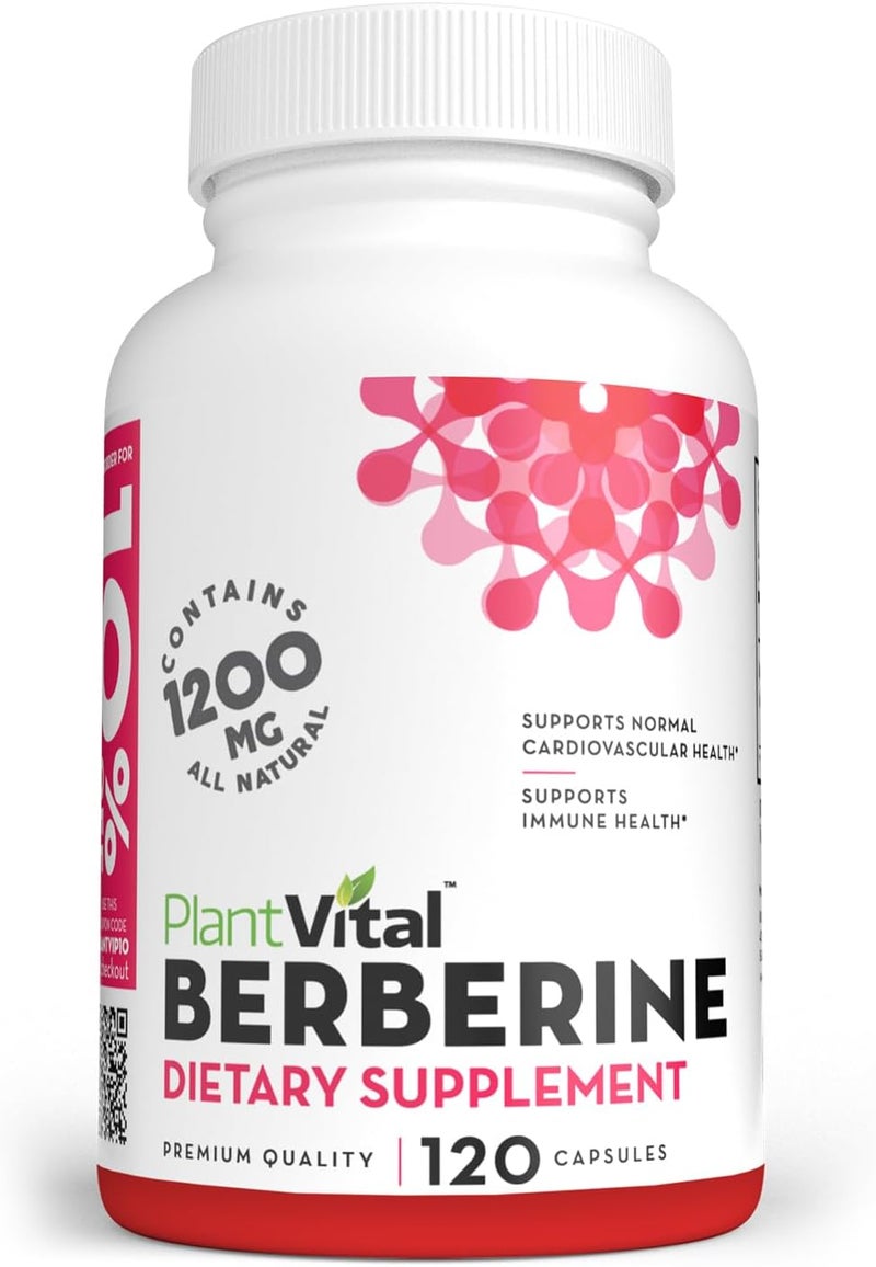 PlantVital Berberine 1200mg 2 caps NonGMO Supplement for Immunity Support and Normal Cardiovascular Health  120 Count Vegan and Made in the USA - Image 1