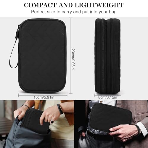 FYY Electronic Organizer, Large Travel Cable Organizer Bag Pouch Electronic Accessories Carry Case Portable Waterproof Double Layers All-in-One Storage Bag for Cable, Cord, Charger, Pattern Black - Image 2