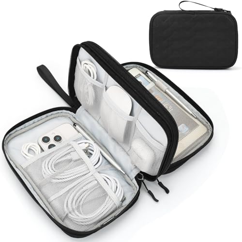 FYY Electronic Organizer, Large Travel Cable Organizer Bag Pouch Electronic Accessories Carry Case Portable Waterproof Double Layers All-in-One Storage Bag for Cable, Cord, Charger, Pattern Black - Image 1