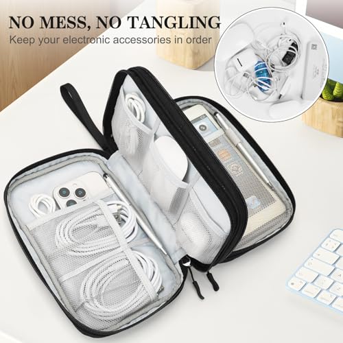 FYY Electronic Organizer, Large Travel Cable Organizer Bag Pouch Electronic Accessories Carry Case Portable Waterproof Double Layers All-in-One Storage Bag for Cable, Cord, Charger, Pattern Black - Image 5