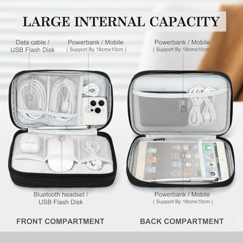 FYY Electronic Organizer, Large Travel Cable Organizer Bag Pouch Electronic Accessories Carry Case Portable Waterproof Double Layers All-in-One Storage Bag for Cable, Cord, Charger, Pattern Black - Image 3