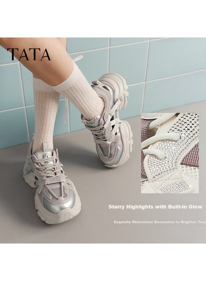 Tata Starry Women Thick Sole Height Increasing Lightweight Casual Dad Sneakers Cy201am5 Beige/purple (single Lining) Size 37 - Image 1