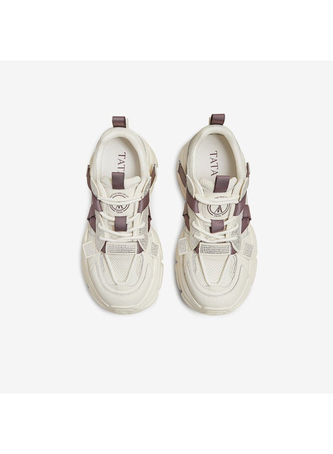 Tata Starry Women Thick Sole Height Increasing Lightweight Casual Dad Sneakers Cy201am5 Beige/purple (single Lining) Size 37 - Image 5