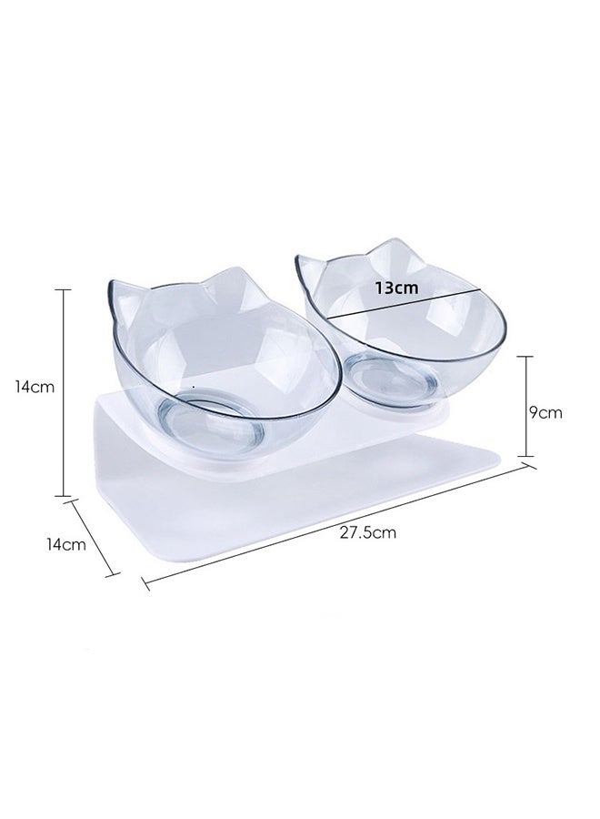 وعاء القطة يأتي مع موقف، 15 درجة ميل ومزدوجة وعاء تصميم، وعاء طعام القطط الشفاف مناسبة للقطط من جميع الأحجام - أبيض - Image 2