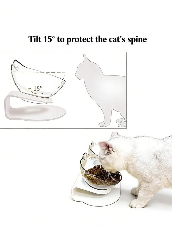 وعاء القطة يأتي مع موقف، 15 درجة ميل ومزدوجة وعاء تصميم، وعاء طعام القطط الشفاف مناسبة للقطط من جميع الأحجام - أبيض - Image 4