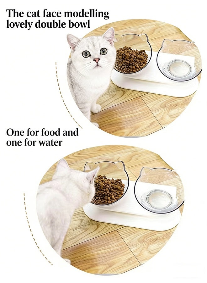 وعاء القطة يأتي مع موقف، 15 درجة ميل ومزدوجة وعاء تصميم، وعاء طعام القطط الشفاف مناسبة للقطط من جميع الأحجام - أبيض - Image 5