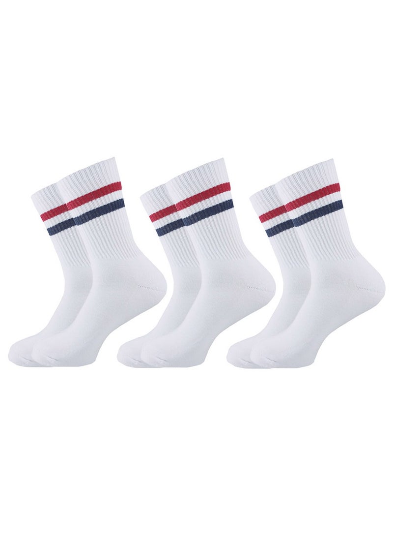 SAM SOCKS Sam socks set of 3 half towel sport sock Men white (red-blue lines stripes)  - Image 1