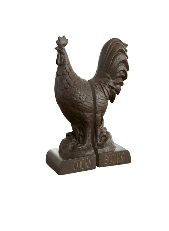 Comfy Hour 10" Bronze Rooster Antique Vintage Figurine Style Bookends, Rustic Farmhouse Animal Statue Home Decor, Heavy Duty Book Stoppers Pair - Image 1