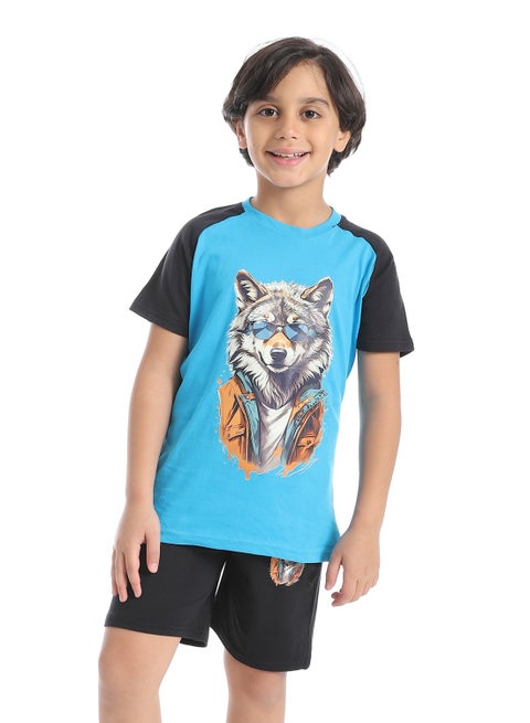 طقم أولادي قطن  مطبوع  مكون من قطعتين