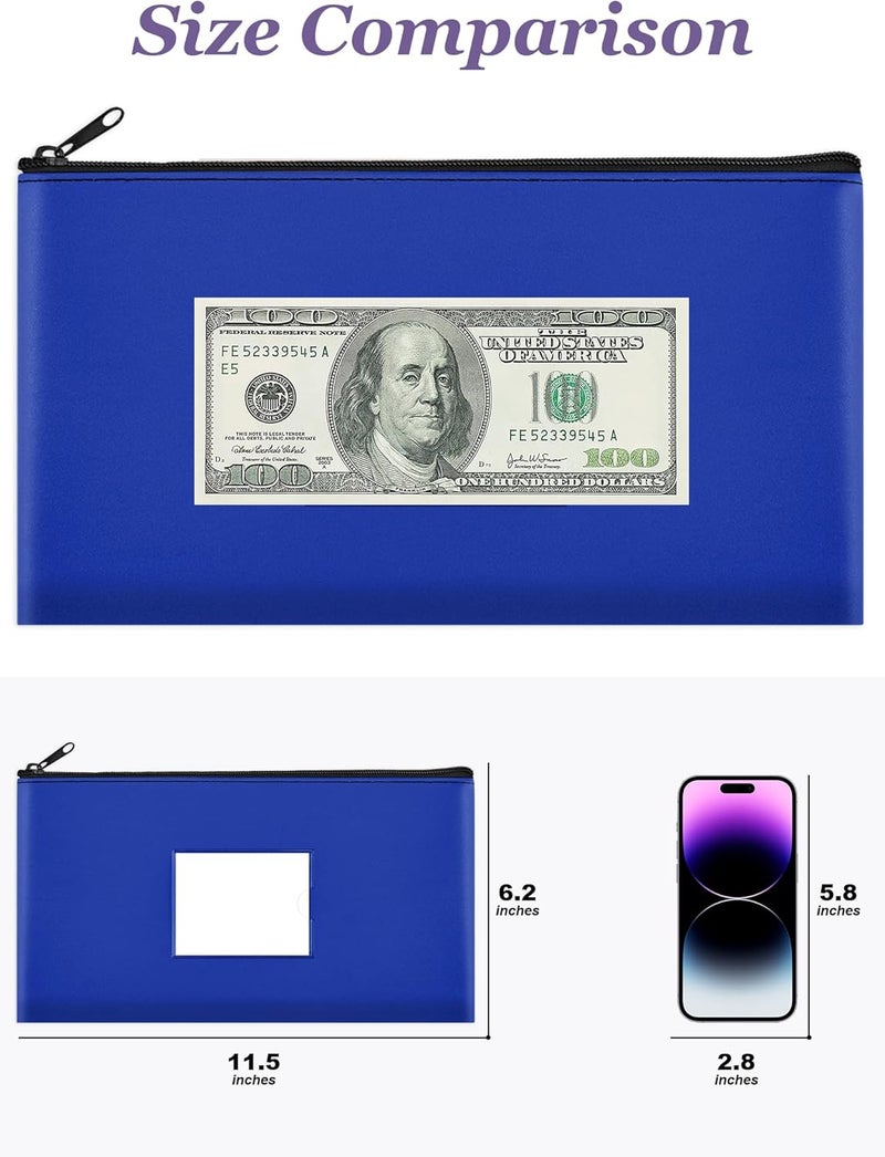 SMARTAKE 10-Pack Bank Deposit Money Bags with Zipper, Leather Bags Wallet Pouches with Label, Makeup Bags, for Cash, Coins, Cosmetics, Invoice, Bills, Tools, 11.5 x 6.2 Inches (Blue) - Image 2