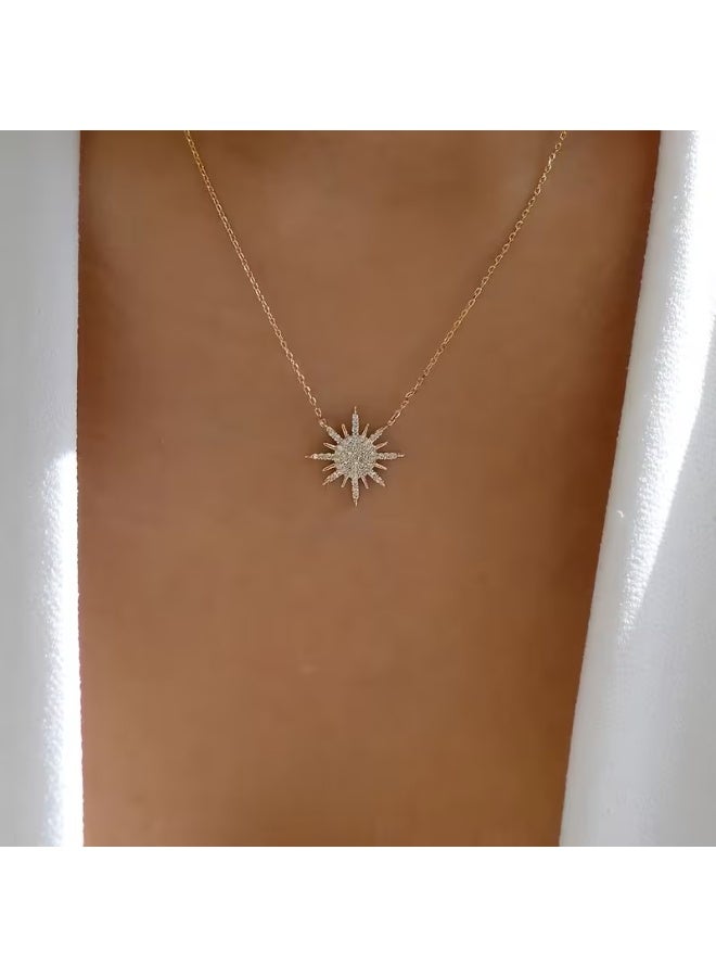 Goolsky Elegant Golden Sun Goddess Pendant Necklace - Copper Alloy with Artificial Crystal, Perfect for Daily Wear, Vacation, and Special Occasions, Vacation Jewelry|Elegant Necklace|Alloy Jewelry - Image 1