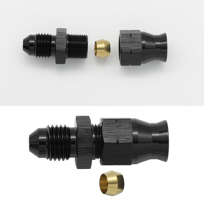KRD PERFORMANCE 4AN to Fuel Hardline Tube Adapter Fitting - 4AN Male Flare to 1/4 inch (6.3mm) OD Hard Line Tubing Aluminum Black