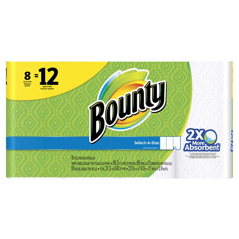 Bounty SelectASize Paper Towels White Giant Roll 8 Rolls Pack of 1