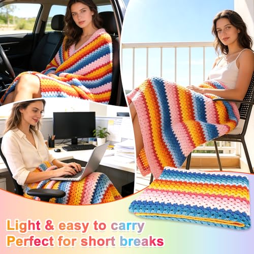 Reessy Crochet Blanket Kit for Beginners Adults – 12-Color Granny Stripe Crochet Kit with Milk Cotton Yarn, Hooks & Instructions – Beginner Crochet Blanket Kit for Travel, Car Throw & Home Décor - Image 3